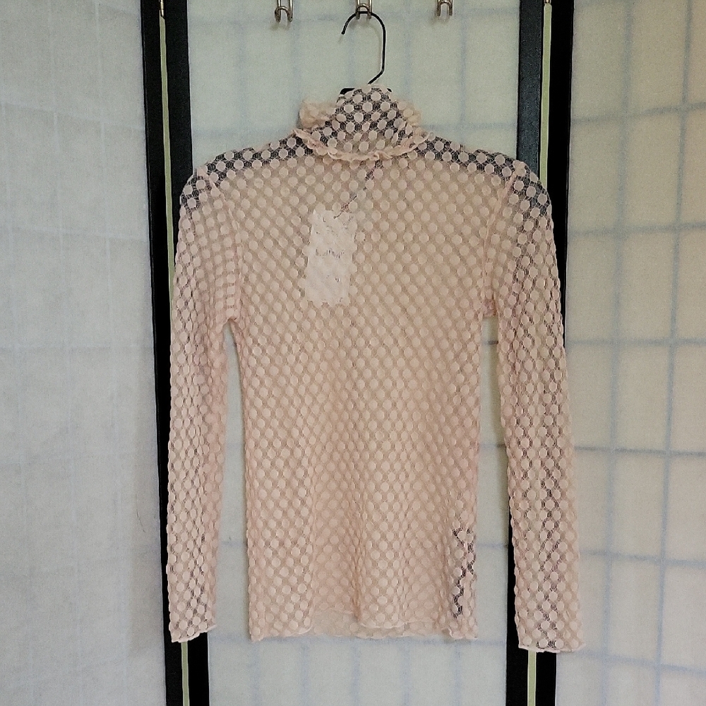 Zara Tan Fitted Graphic Long Sleeve Blouse